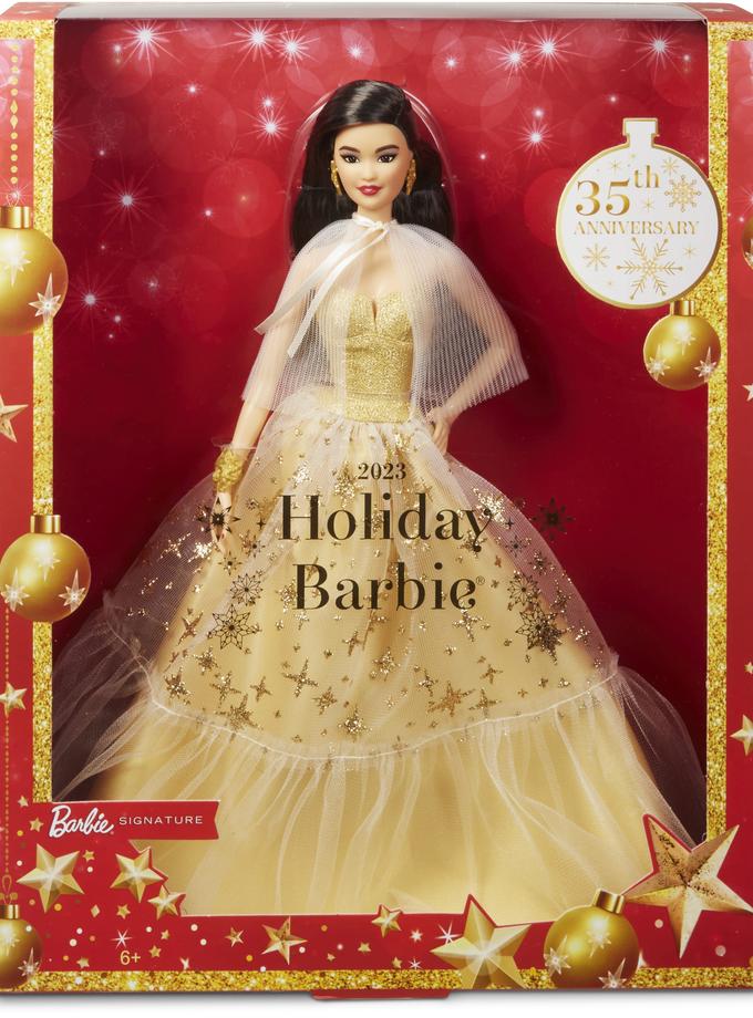 2023 Holiday Barbie Doll, Seasonal Collector Gift, Golden Gown And Black Hair High Quality