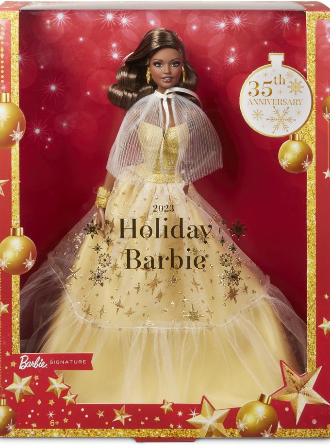 2023 Holiday Barbie Doll, Seasonal Collector Gift, Golden Gown And Dark Brown Hair High Quality