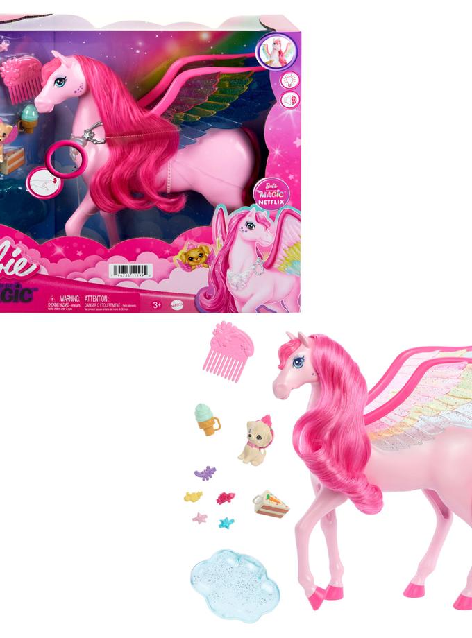 Barbie A Touch Of Magic Pink Pegasus With Puppy, Winged Horse Toys With Lights And Sounds Free shipping