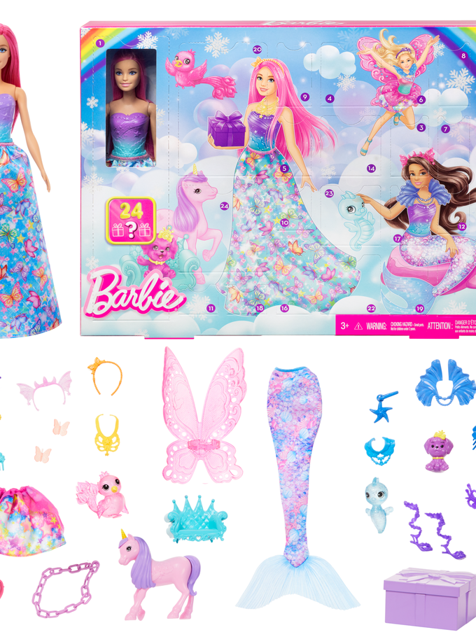 Barbie Advent Calendar, Fashion Doll & 24 Surprise Accessories, Transform To Mermaid & More Free shipping