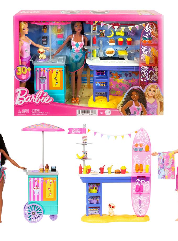 Barbie Beach Boardwalk Playset With Barbie “Brooklyn” & “Malibu” Dolls, 2 Stands & 30+ Accessories Best Buy