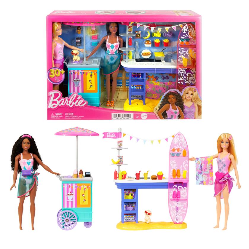 Barbie Beach Boardwalk Playset With Barbie “Brooklyn” & “Malibu” Dolls, 2 Stands & 30+ Accessories Best Buy