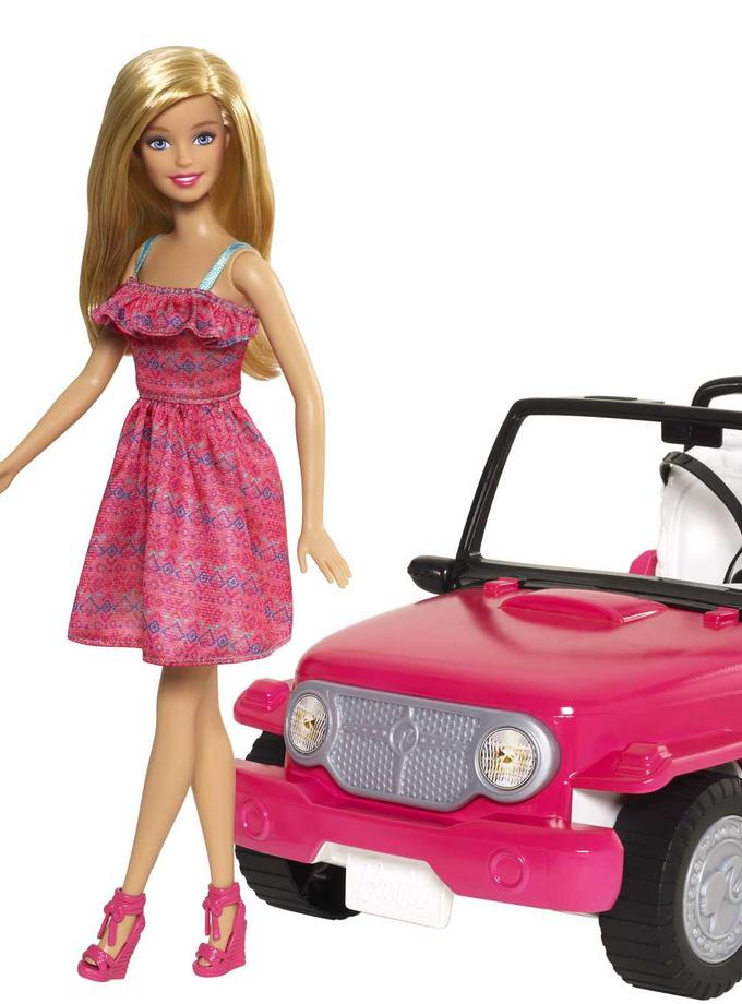 Barbie Beach Cruiser Set With Barbie And Ken Dolls, Pink 2-Seater Toy Car Same Day Delivery