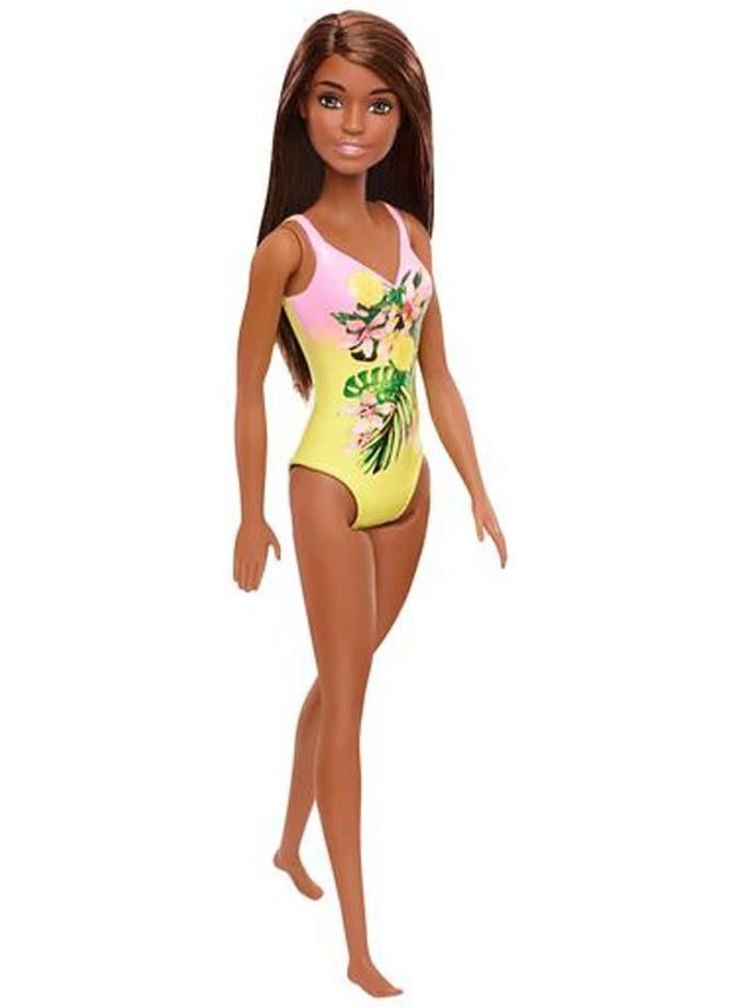 Barbie Beach Doll, Brunette with Pink & Yellow Floral Swimsuit On Sale