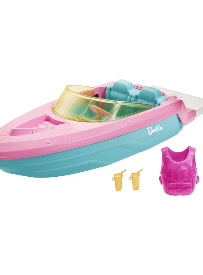 Barbie Boat With Puppy And Accessories, Fits 3 Dolls, Floats in Water, 3 To 7 Year Olds Best Price