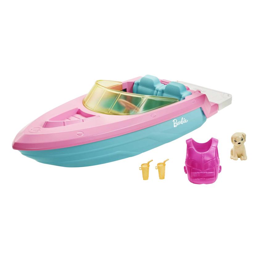 Barbie Boat With Puppy And Accessories, Fits 3 Dolls, Floats in Water, 3 To 7 Year Olds Best Price