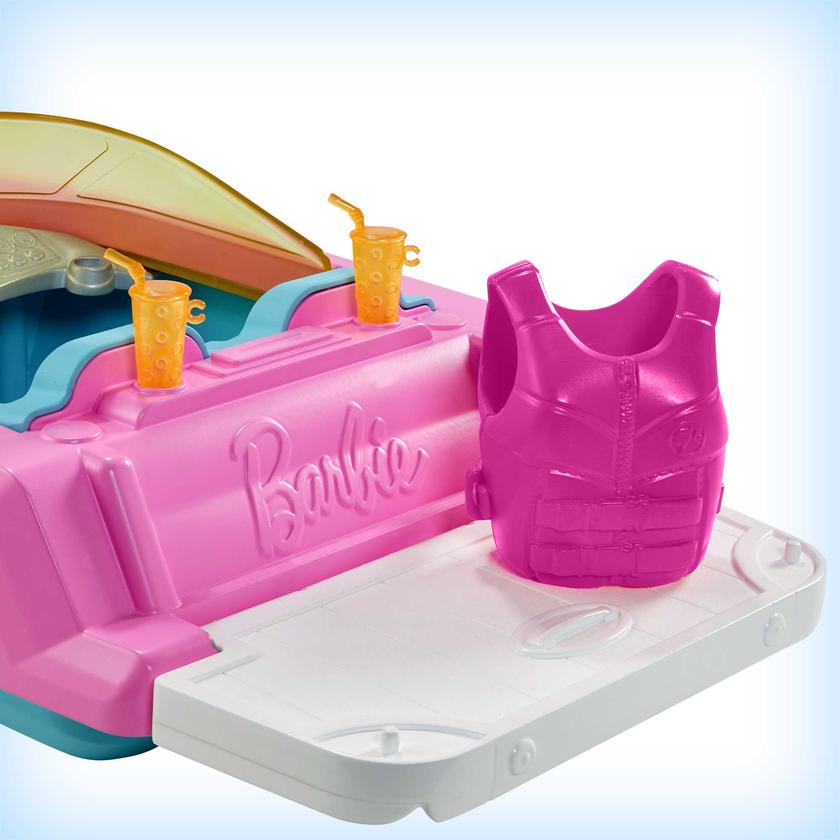 Barbie Boat With Puppy And Accessories, Fits 3 Dolls, Floats in Water, 3 To 7 Year Olds Best Price