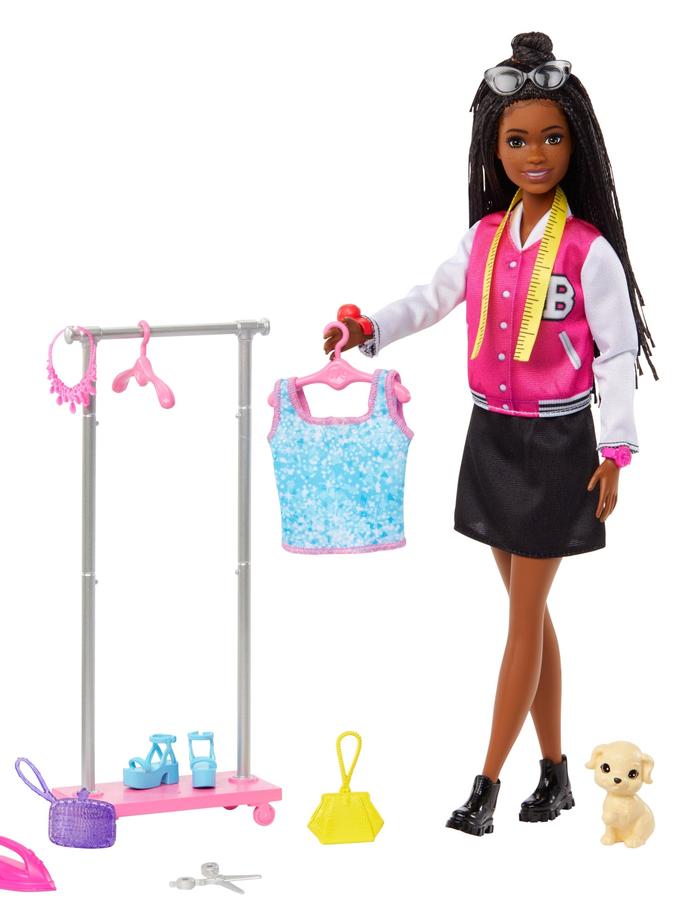 Barbie “Brooklyn” Stylist Doll & 14 Accessories Playset, Wardrobe Theme With Puppy & Clothing Rack Best Buy