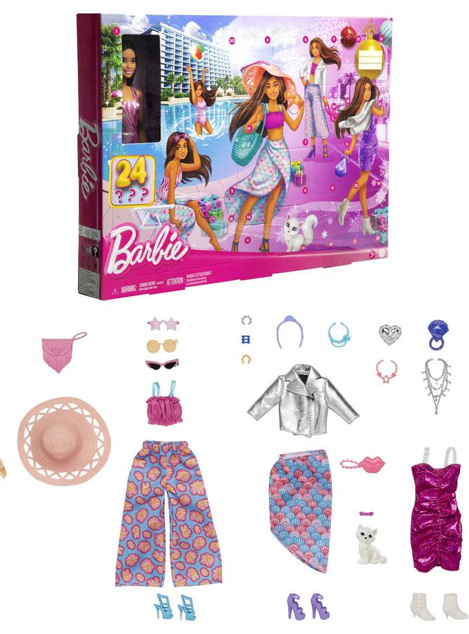 Barbie-Calendrier de L’Avent-Poupée et 24 Vêtements et Accessoires Free shipping