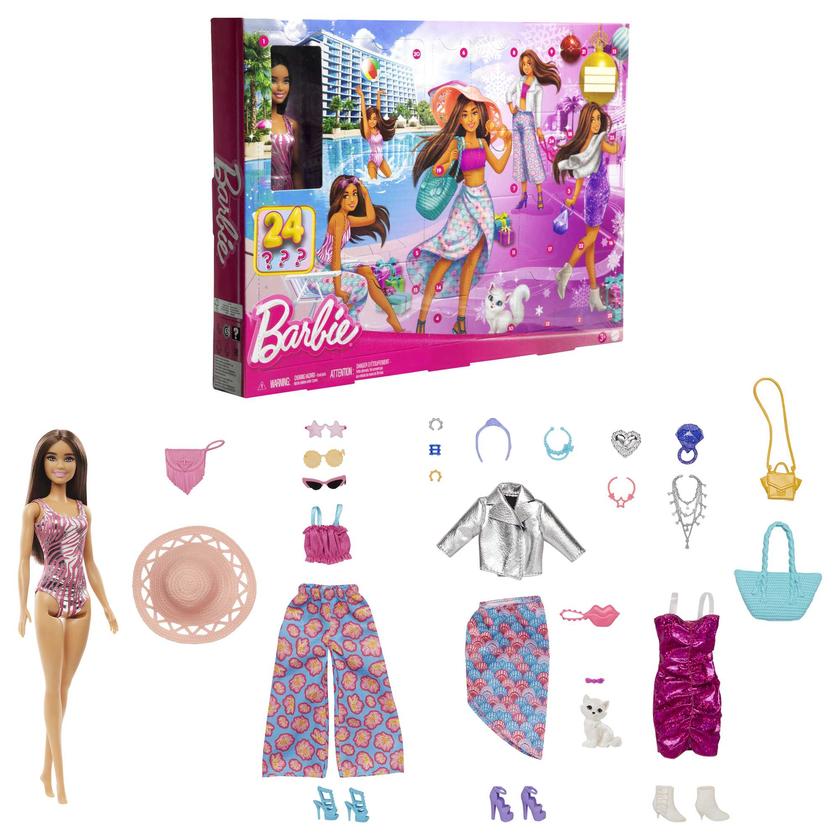 Barbie-Calendrier de L’Avent-Poupée et 24 Vêtements et Accessoires Free shipping