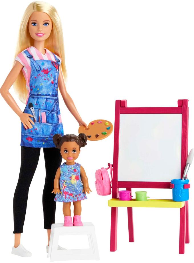 Barbie Career Art Teacher Playset With Blonde Doll, Toddler Doll And Toy Art Pieces Free shipping