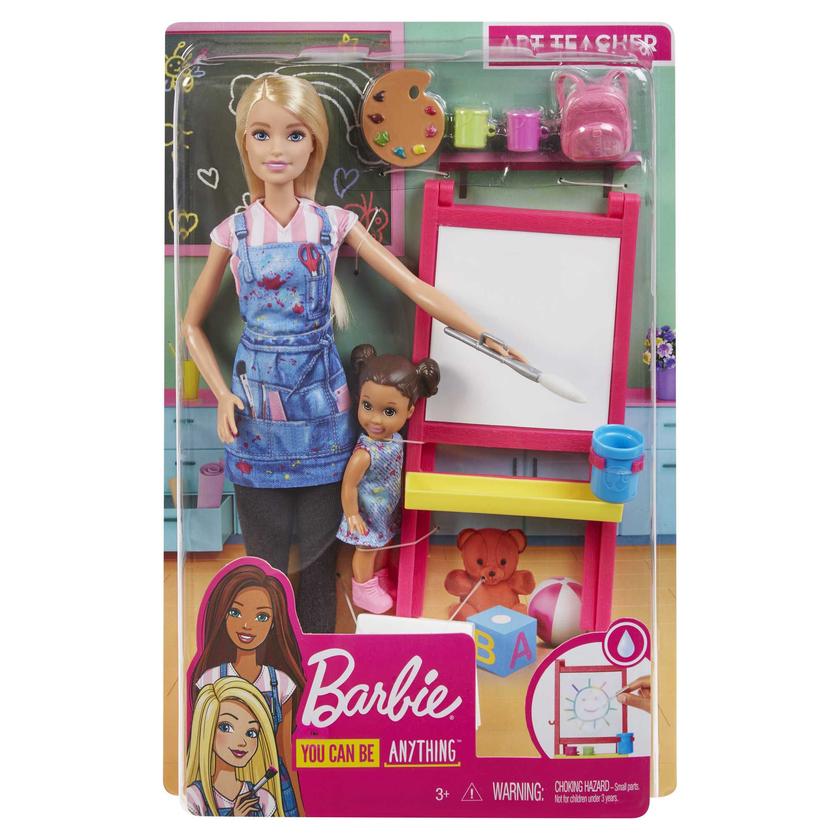 Barbie Career Art Teacher Playset With Blonde Doll, Toddler Doll And Toy Art Pieces Free shipping