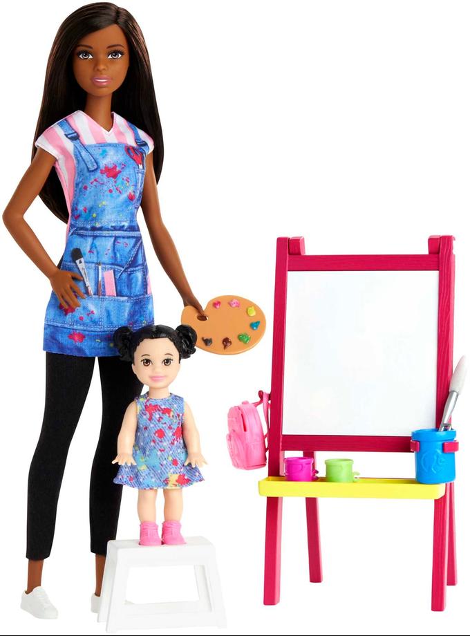 Barbie Career Art Teacher Playset With Brunette Doll, Toddler Doll And Toy Art Pieces Same Day Delivery