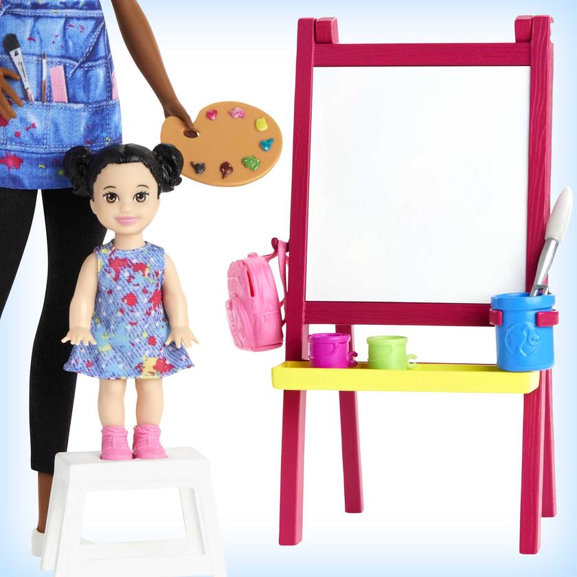 Barbie Career Art Teacher Playset With Brunette Doll, Toddler Doll And Toy Art Pieces Same Day Delivery