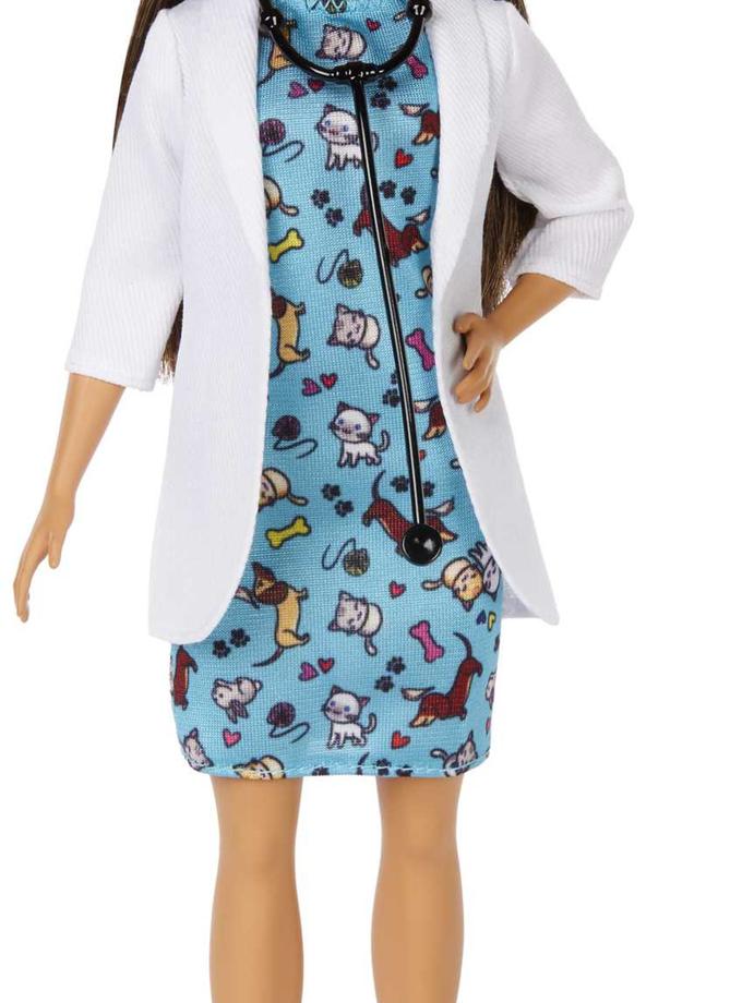 Barbie Career Pet Vet Brunette Doll With Medical Coat, Dress And Kitty Patient Free shipping