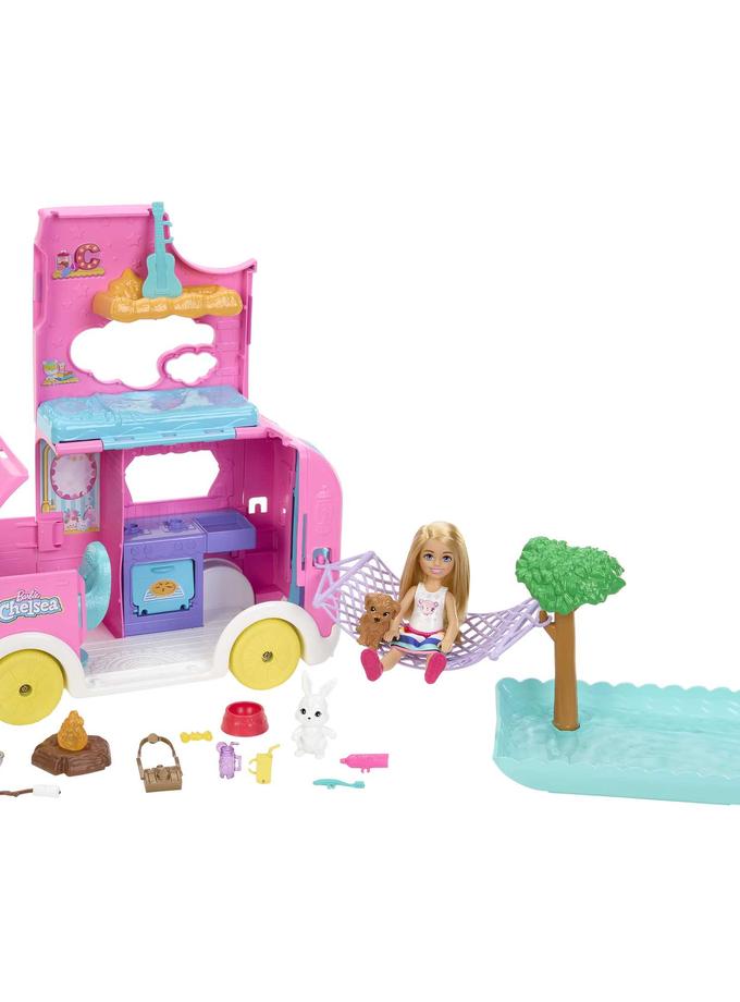 Barbie Chelsea 2-In-1 Camper Playset With Chelsea Small Doll, 2 Pets & 15 Accessories Best Buy