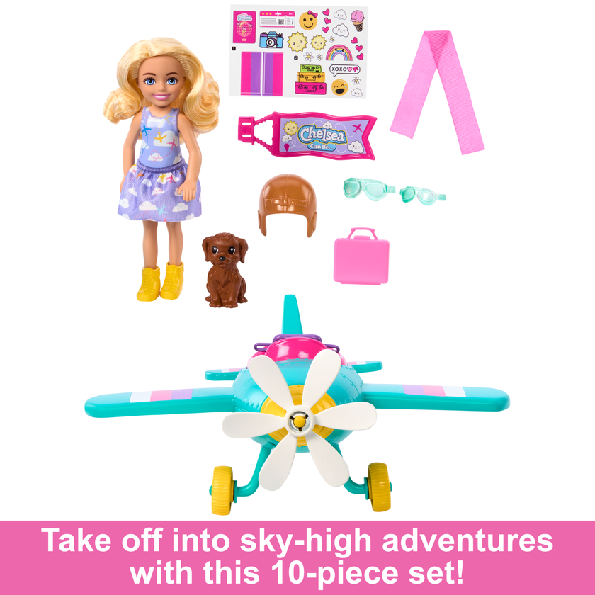 Barbie Chelsea Can Be… Plane Doll & Playset, 2-Seater AIrcraft With Spinning Propellor & 7 Accessories Same Day Delivery