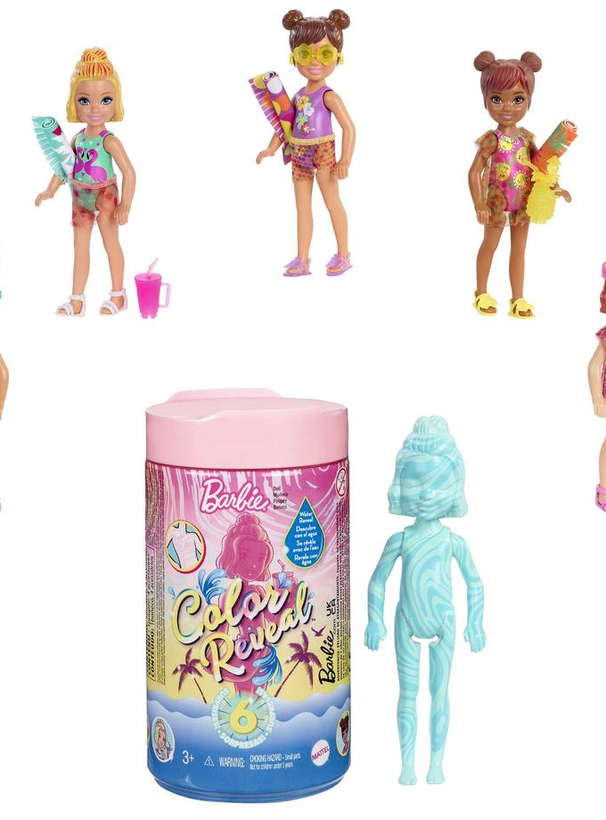 Barbie Chelsea Color Reveal Doll With 6 Surprises, Sand & Sun Series, Marble Blue Color Free shipping