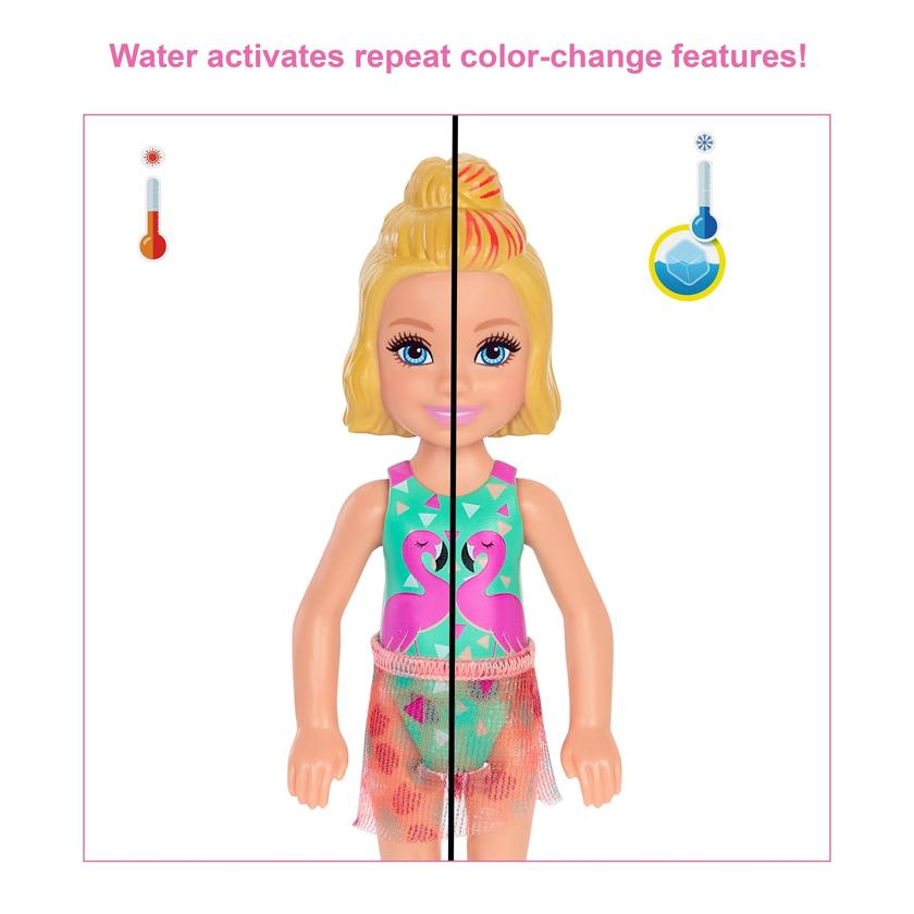 Barbie Chelsea Color Reveal Doll With 6 Surprises, Sand & Sun Series, Marble Blue Color Free shipping