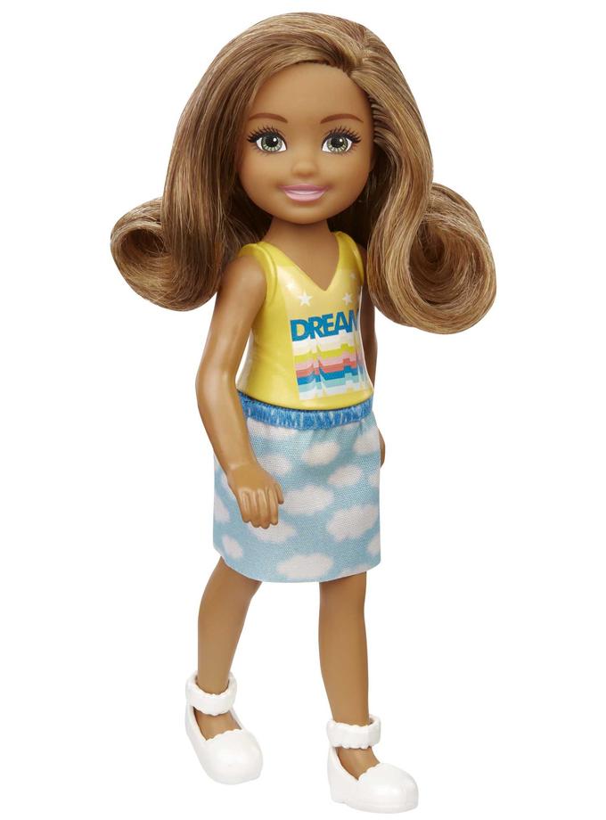 Barbie Chelsea Doll (6-Inch Brunette) Wearing Skirt With Cloud Print Best Seller