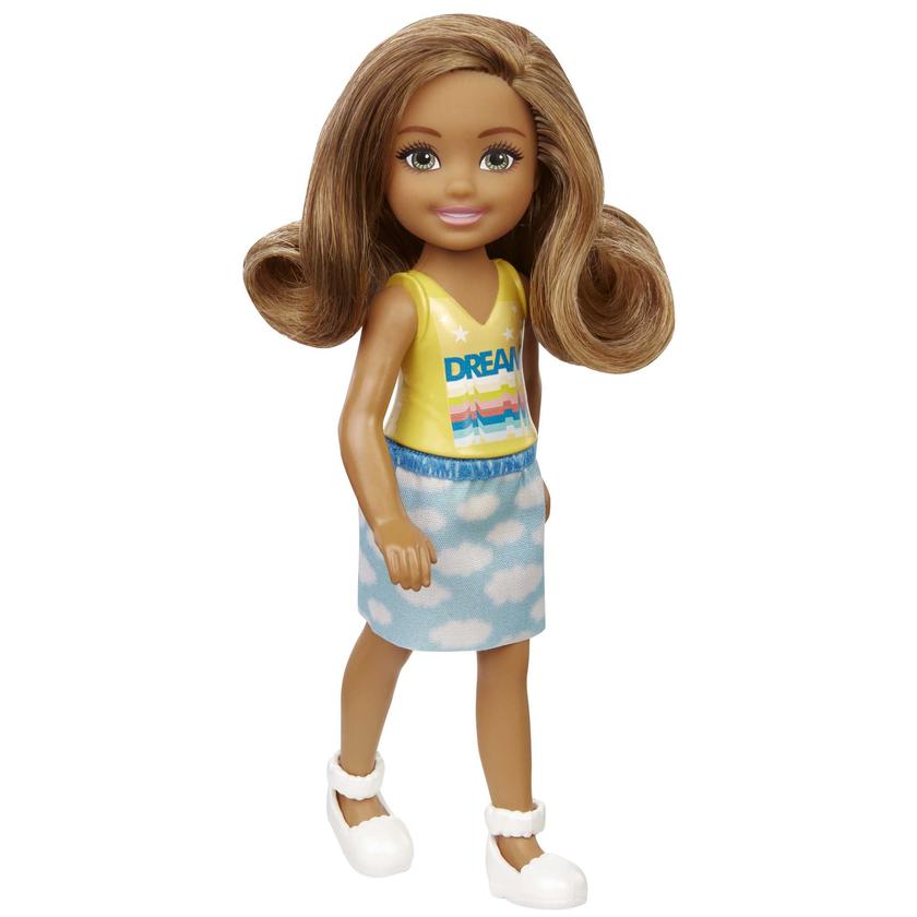 Barbie Chelsea Doll (6-Inch Brunette) Wearing Skirt With Cloud Print Best Seller