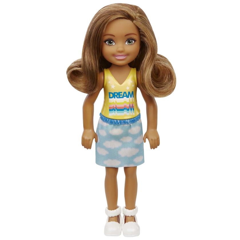 Barbie Chelsea Doll (6-Inch Brunette) Wearing Skirt With Cloud Print Best Seller