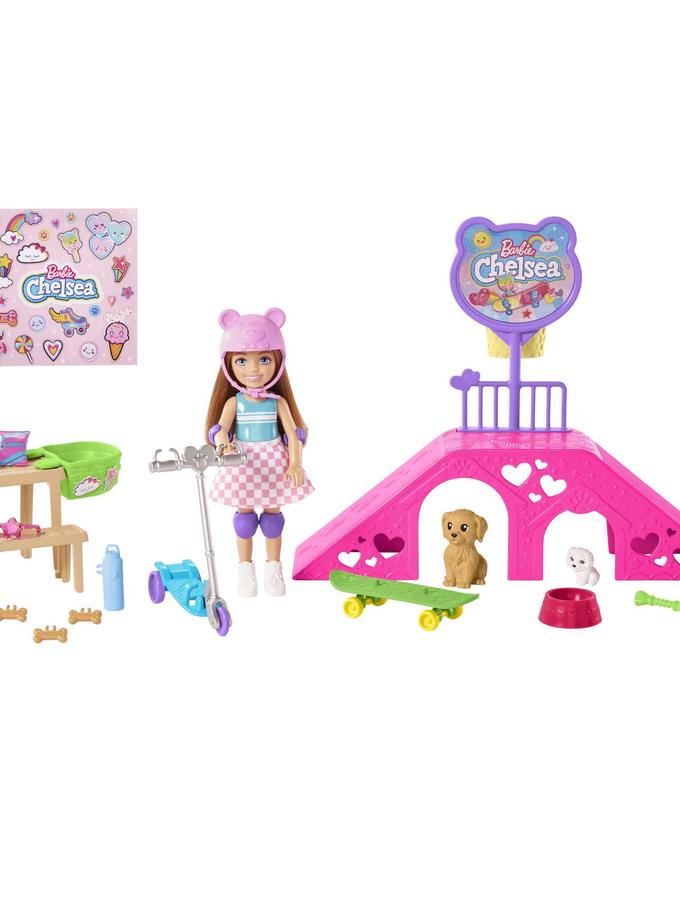 Barbie Chelsea Doll And Accessories, Skatepark Playset With 2 Puppies And 15+ Pieces High Quality