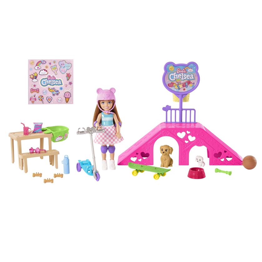 Barbie Chelsea Doll And Accessories, Skatepark Playset With 2 Puppies And 15+ Pieces High Quality