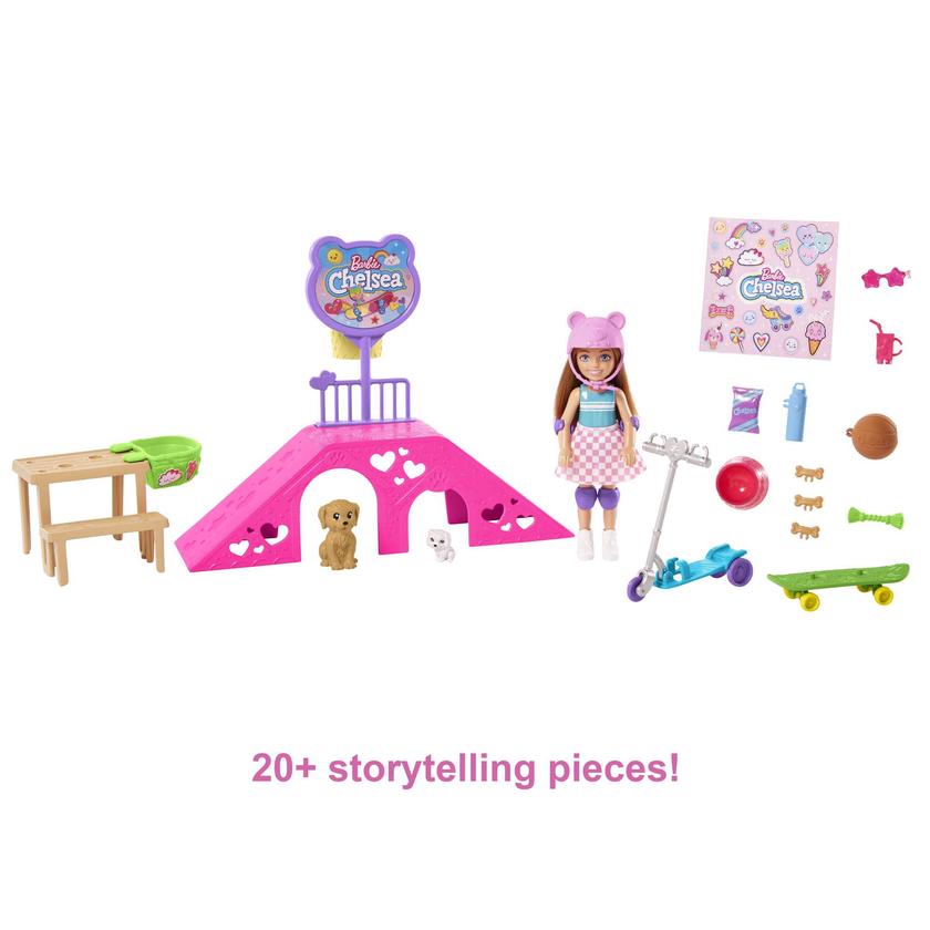 Barbie Chelsea Doll And Accessories, Skatepark Playset With 2 Puppies And 15+ Pieces High Quality