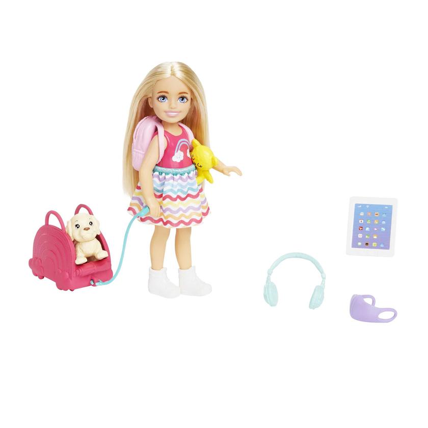 Barbie Chelsea Doll And Accessories, Small Doll Travel Set With Puppy And 6 Pieces Same Day Delivery