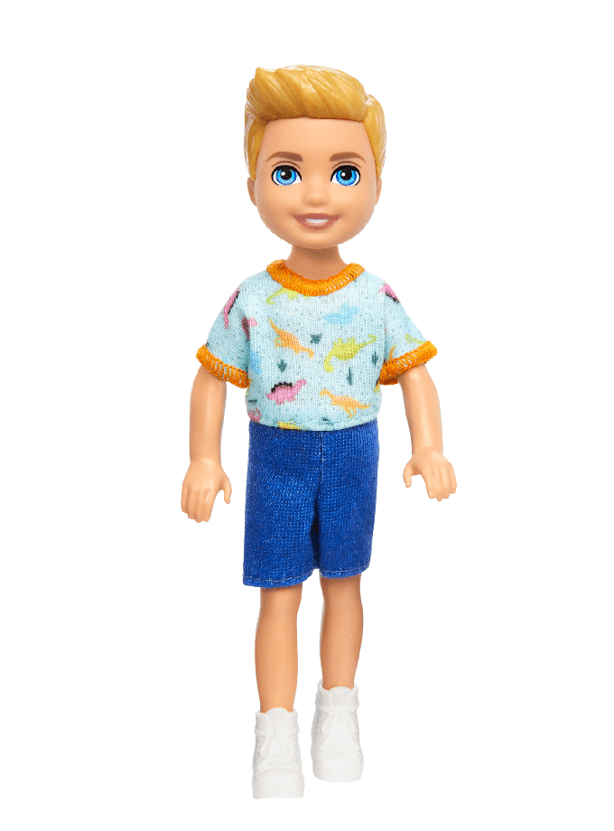 Barbie Chelsea Doll, Small Boy Doll Wearing Removable One-Piece With Dino Print, Blond Hair & Blue Eyes Best Buy