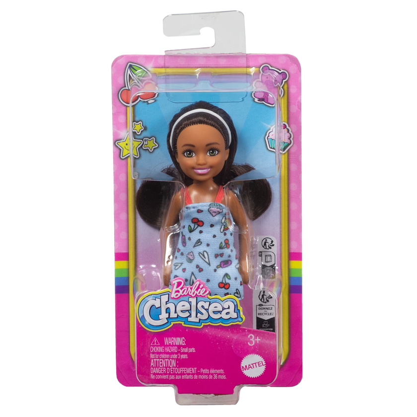 Barbie Chelsea Doll, Small Doll Wearing Removable Blue Dress With Brown Hair & Green Eyes For Sale