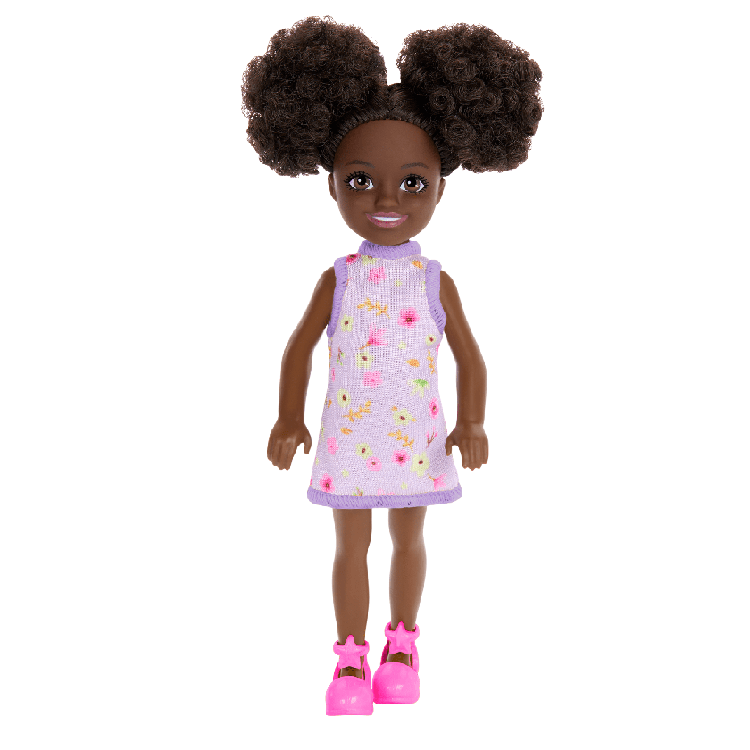 Barbie Chelsea Doll, Small Doll Wearing Removable Purple Floral Dress With Space Buns & Brown Eyes Best Price