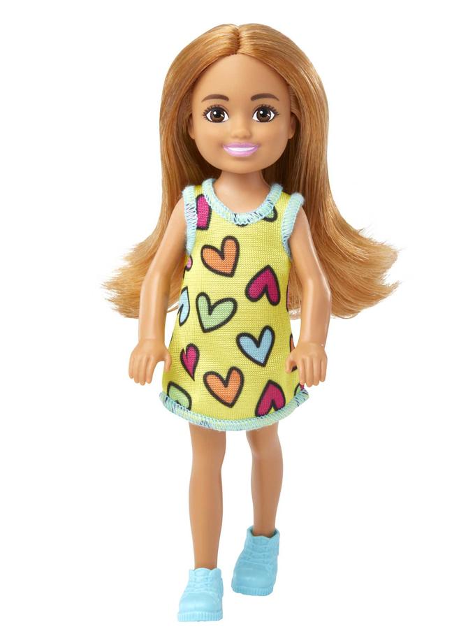 Barbie Chelsea Doll, Wearing Removable Heart-Print Dress With Brunette Hair & Brown Eyes On Sale