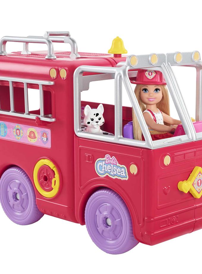 Barbie Chelsea Fire Truck Playset, Chelsea Doll (6 inch), Fold Out Firetruck, 15+ Storytelling Accessories,Stickers 3 & Up High Quality