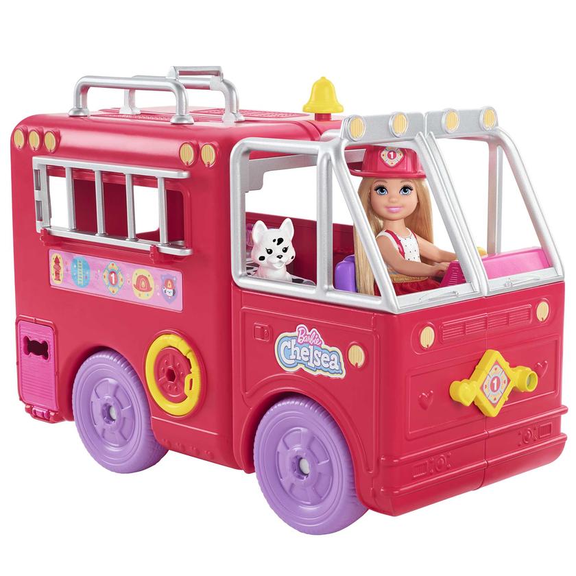 Barbie Chelsea Fire Truck Playset, Chelsea Doll (6 inch), Fold Out Firetruck, 15+ Storytelling Accessories,Stickers 3 & Up High Quality