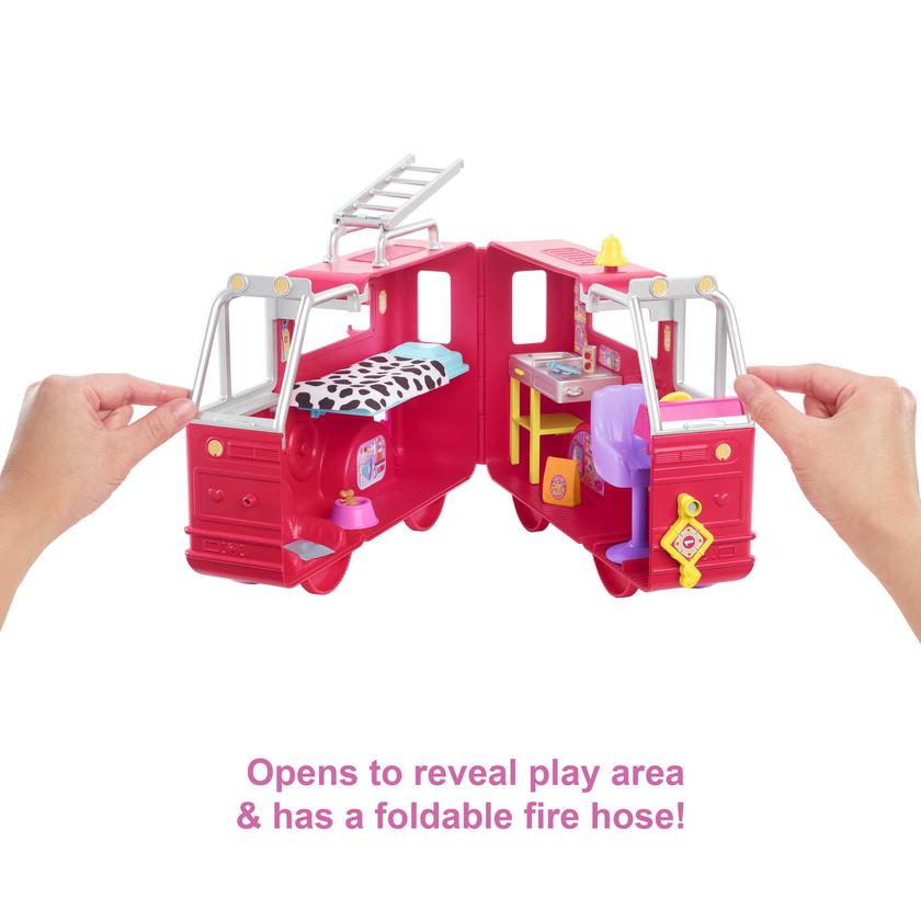 Barbie Chelsea Fire Truck Playset, Chelsea Doll (6 inch), Fold Out Firetruck, 15+ Storytelling Accessories,Stickers 3 & Up High Quality