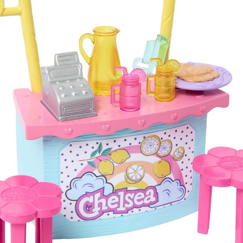 Barbie Chelsea Lemonade Stand Playset With Brunette Small Doll, Puppy, Stand & Accessories Barbie Chelsea Doll & Accessories, Lemonade Stand Playset With Brunette Small Doll, Puppy, Stand & Pieces Best Seller