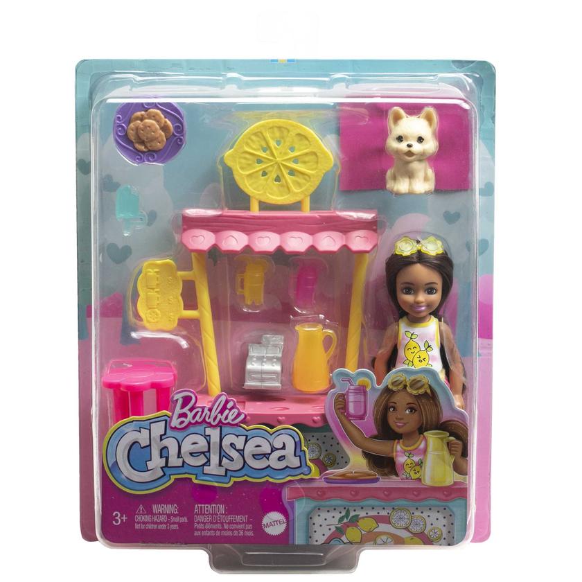 Barbie Chelsea Lemonade Stand Playset With Brunette Small Doll, Puppy, Stand & Accessories Barbie Chelsea Doll & Accessories, Lemonade Stand Playset With Brunette Small Doll, Puppy, Stand & Pieces Best Seller