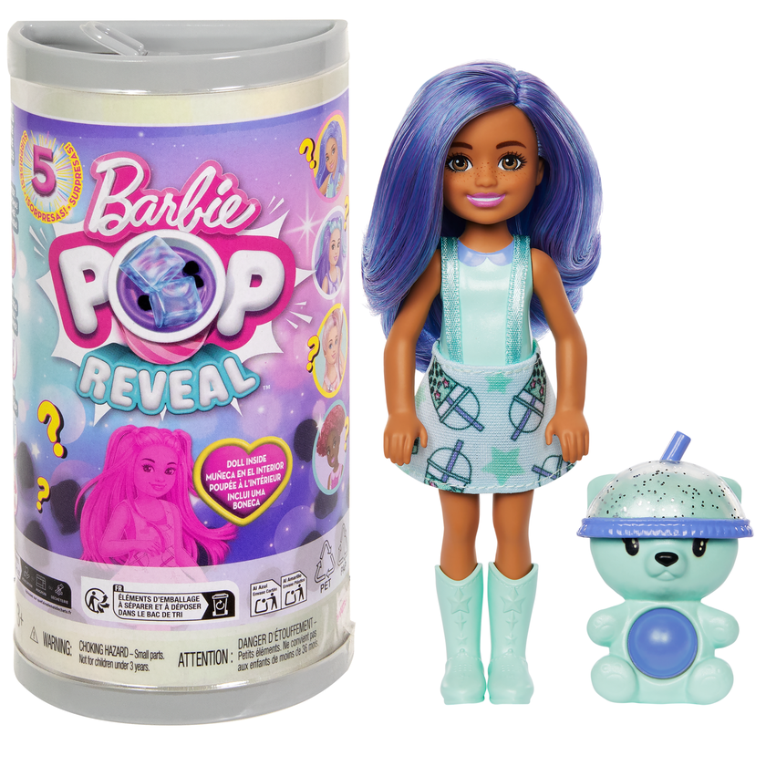 Barbie Chelsea Pop Reveal Boba Tea Series Doll in Tea Can-Inspired Package With 5 Surprises, Scented Free shipping