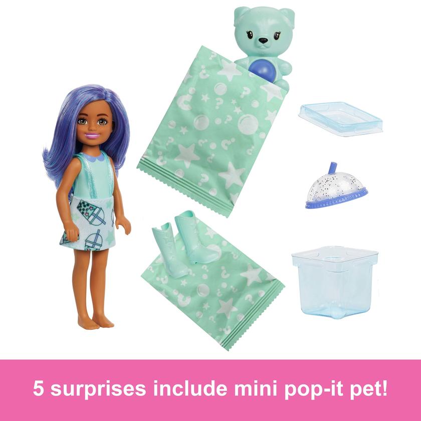 Barbie Chelsea Pop Reveal Boba Tea Series Doll in Tea Can-Inspired Package With 5 Surprises, Scented Free shipping