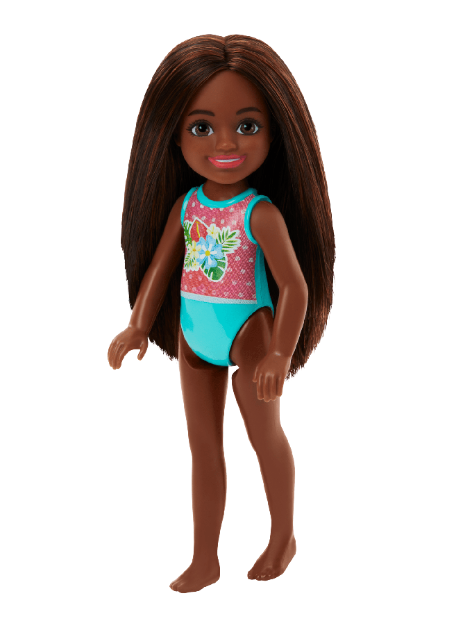 Barbie Chelsea Small Doll With Beach Swimsuit, Polka Dot & Floral Print, Brown Hair & Brown Eyes Best Price