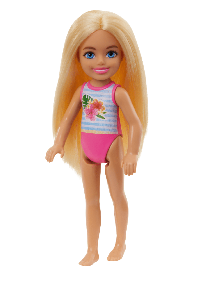 Barbie Chelsea Small Doll With Beach Swimsuit, Stripes & Floral Print, Blonde Hair & Blue Eyes Free shipping