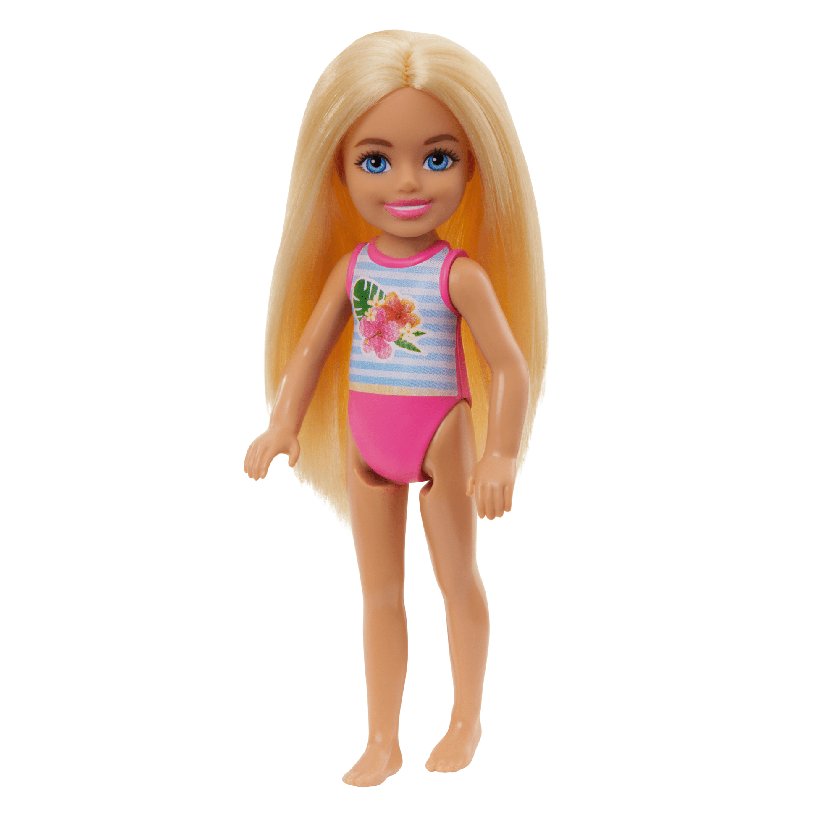 Barbie Chelsea Small Doll With Beach Swimsuit, Stripes & Floral Print, Blonde Hair & Blue Eyes Free shipping