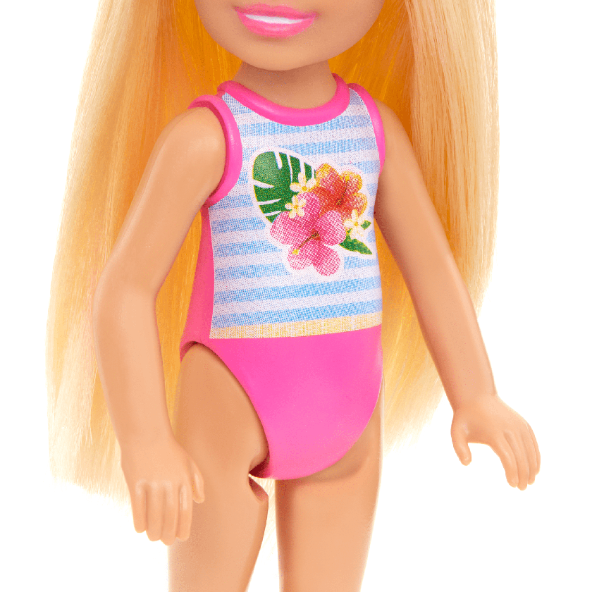 Barbie Chelsea Small Doll With Beach Swimsuit, Stripes & Floral Print, Blonde Hair & Blue Eyes Free shipping