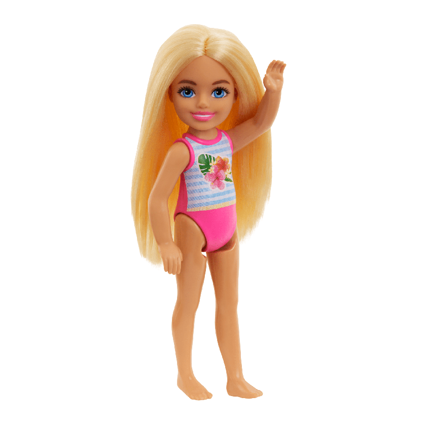 Barbie Chelsea Small Doll With Beach Swimsuit, Stripes & Floral Print, Blonde Hair & Blue Eyes Free shipping