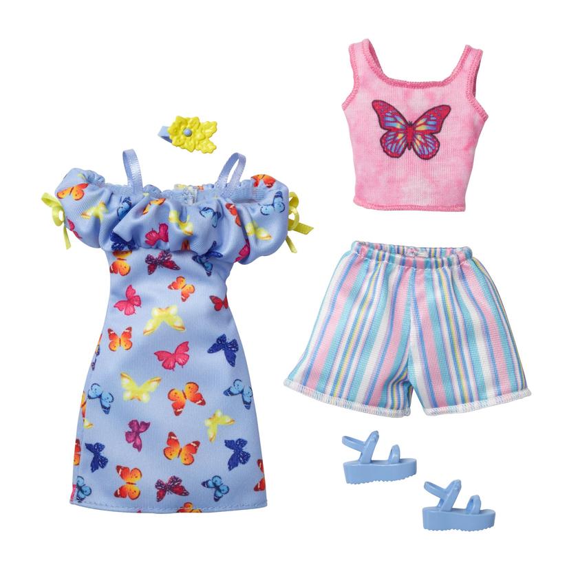 Barbie Clothes Butterfly-Print Dress, Tank Top, Striped Shorts For Sale