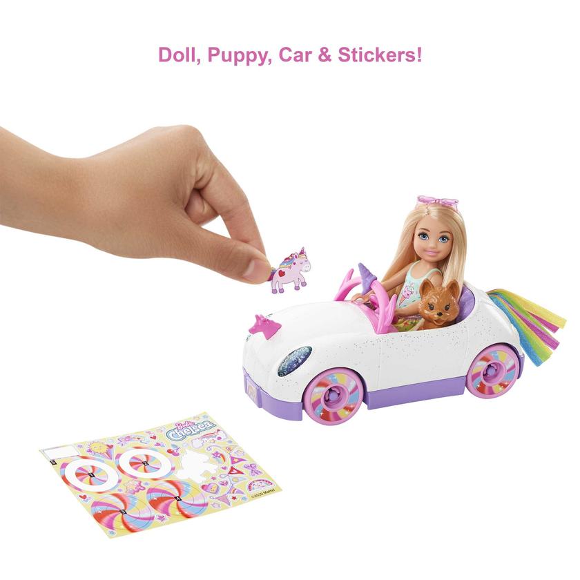 Barbie Club Chelsea Doll (6-Inch Blonde) With Open-Top Unicorn Car & Sticker Sheet On Sale