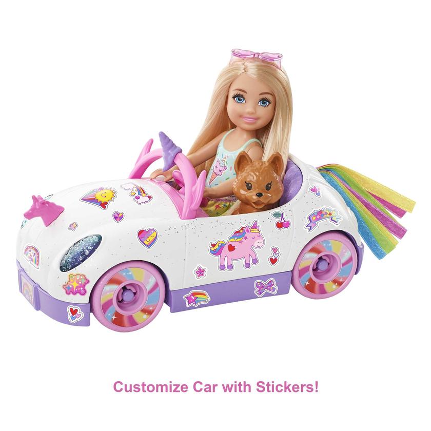 Barbie Club Chelsea Doll (6-Inch Blonde) With Open-Top Unicorn Car & Sticker Sheet On Sale