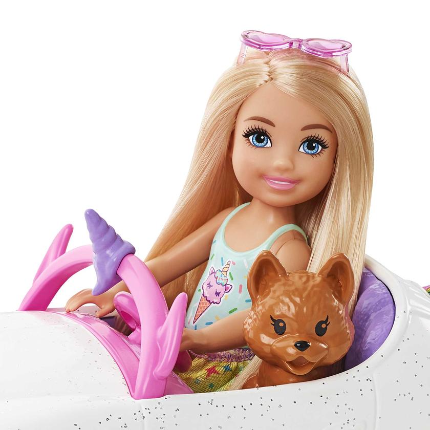 Barbie Club Chelsea Doll (6-Inch Blonde) With Open-Top Unicorn Car & Sticker Sheet On Sale